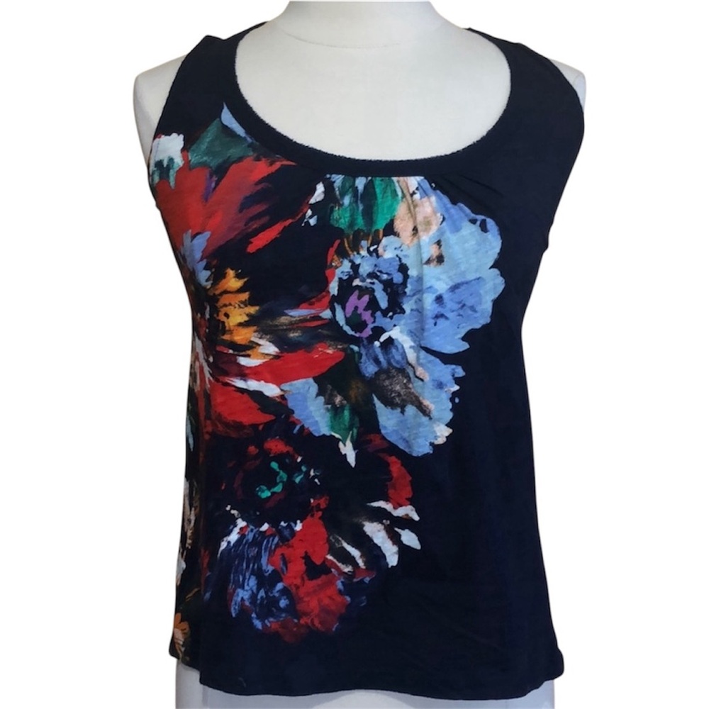 Akemi + Kin Navy Blue tank with floral design & ribbon to tie in back Size XXSP